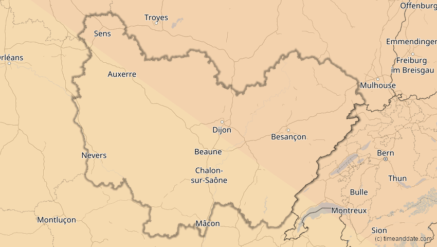 A map of Bourgogne-Franche-Comté, Frankreich, showing the path of the 21. Jun 2039 Ringförmige Sonnenfinsternis