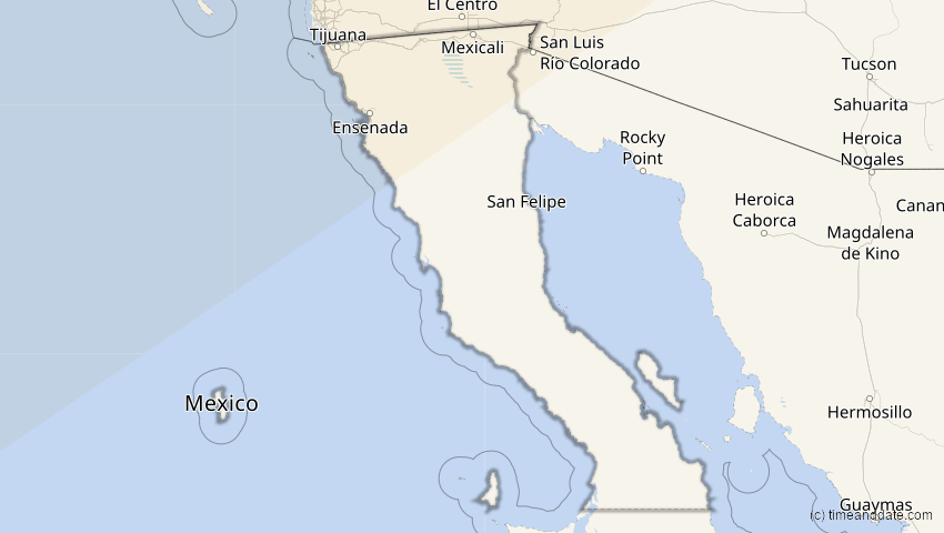 A map of Baja California, Mexiko, showing the path of the 21. Jun 2039 Ringförmige Sonnenfinsternis