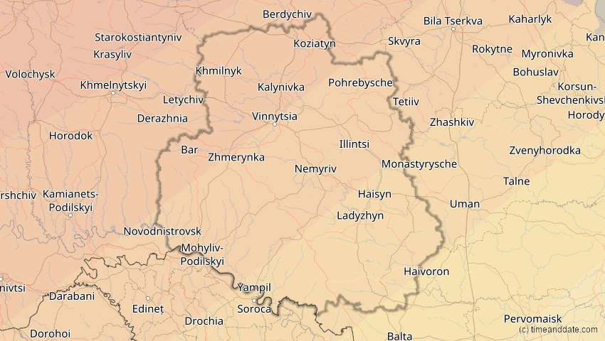 A map of Winnyzja, Ukraine, showing the path of the 21. Jun 2039 Ringförmige Sonnenfinsternis