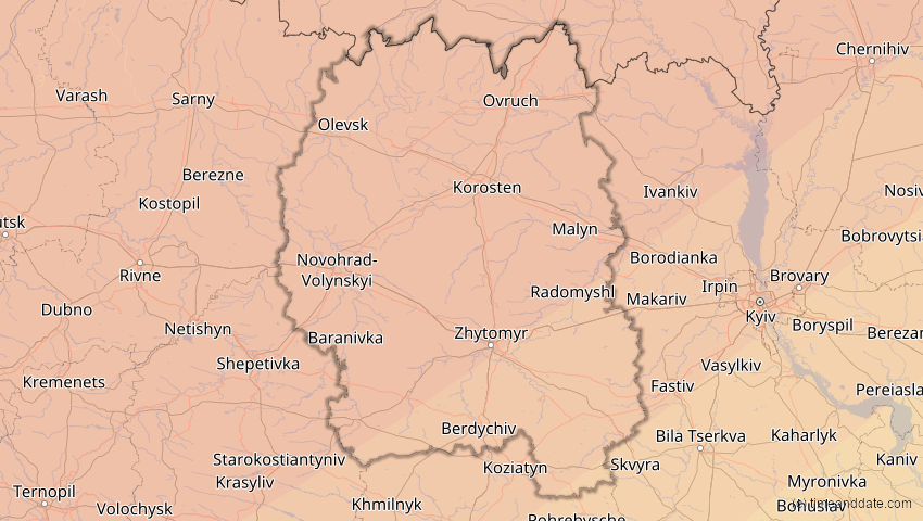 A map of Schytomyr, Ukraine, showing the path of the 21. Jun 2039 Ringförmige Sonnenfinsternis
