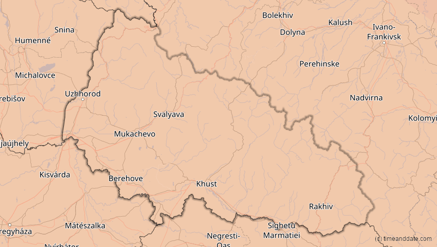 A map of Transkarpatien, Ukraine, showing the path of the 21. Jun 2039 Ringförmige Sonnenfinsternis