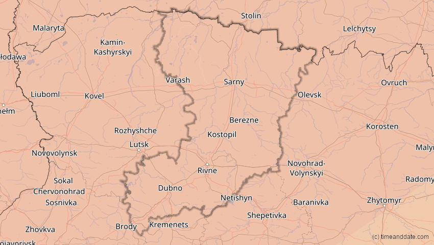 A map of Riwne, Ukraine, showing the path of the 21. Jun 2039 Ringförmige Sonnenfinsternis