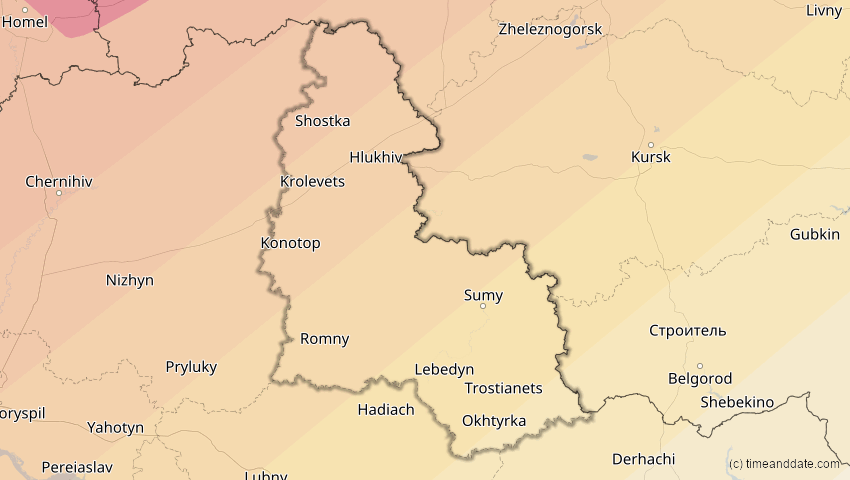 A map of Sumy, Ukraine, showing the path of the 21. Jun 2039 Ringförmige Sonnenfinsternis