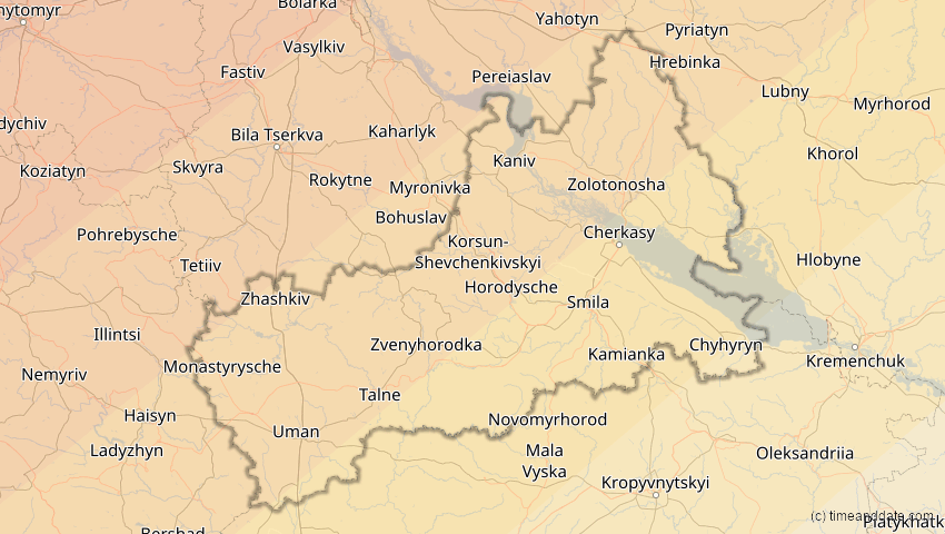 A map of Tscherkassy, Ukraine, showing the path of the 21. Jun 2039 Ringförmige Sonnenfinsternis