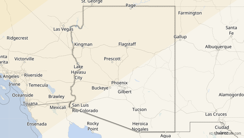 A map of Arizona, USA, showing the path of the 21. Jun 2039 Ringförmige Sonnenfinsternis