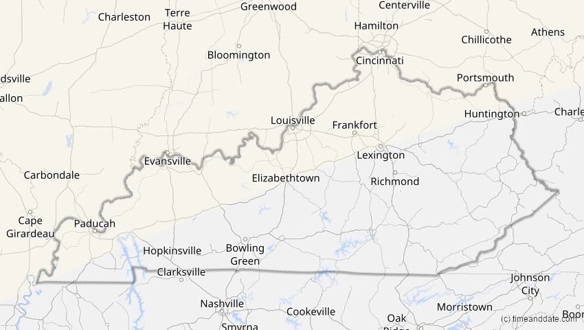 A map of Kentucky, USA, showing the path of the 21. Jun 2039 Ringförmige Sonnenfinsternis