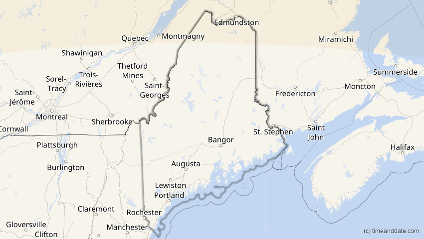 A map of Maine, USA, showing the path of the 21. Jun 2039 Ringförmige Sonnenfinsternis
