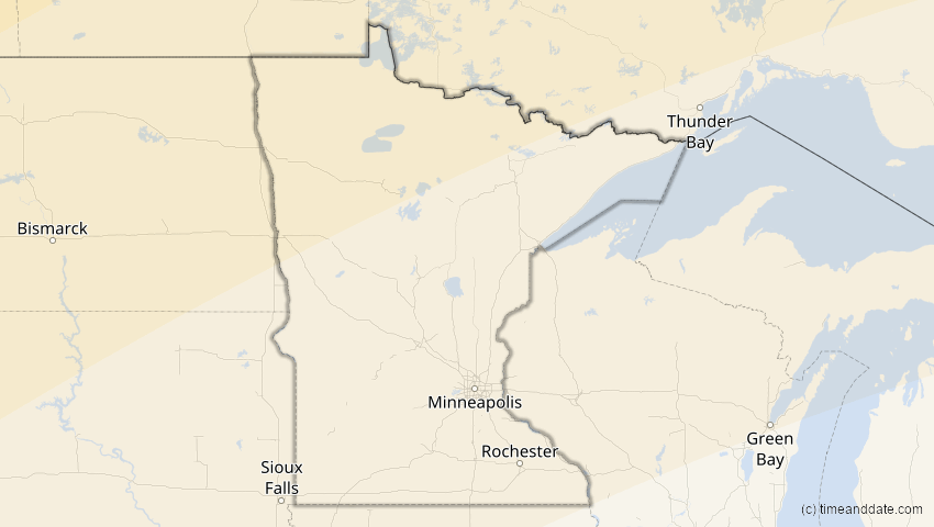 A map of Minnesota, USA, showing the path of the 21. Jun 2039 Ringförmige Sonnenfinsternis