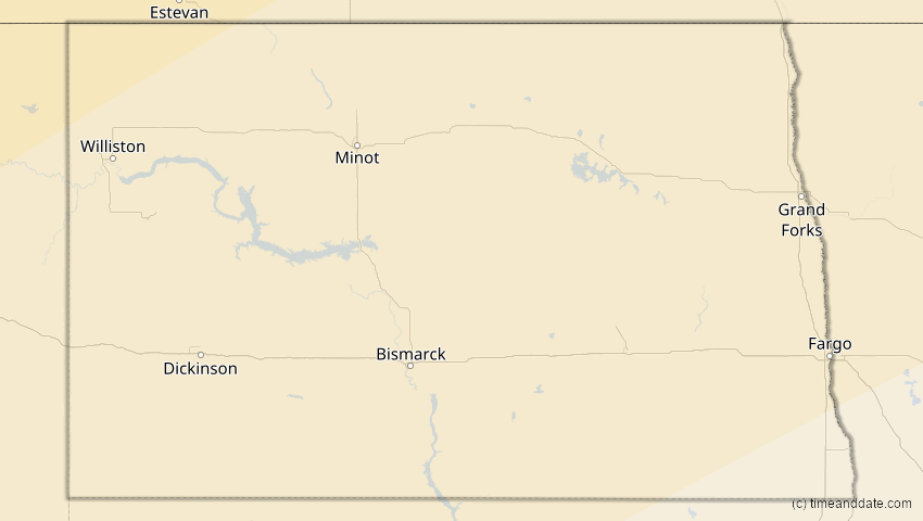 A map of North Dakota, USA, showing the path of the 21. Jun 2039 Ringförmige Sonnenfinsternis