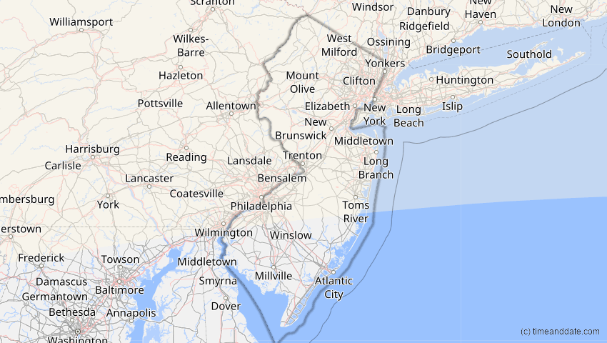 A map of New Jersey, USA, showing the path of the 21. Jun 2039 Ringförmige Sonnenfinsternis