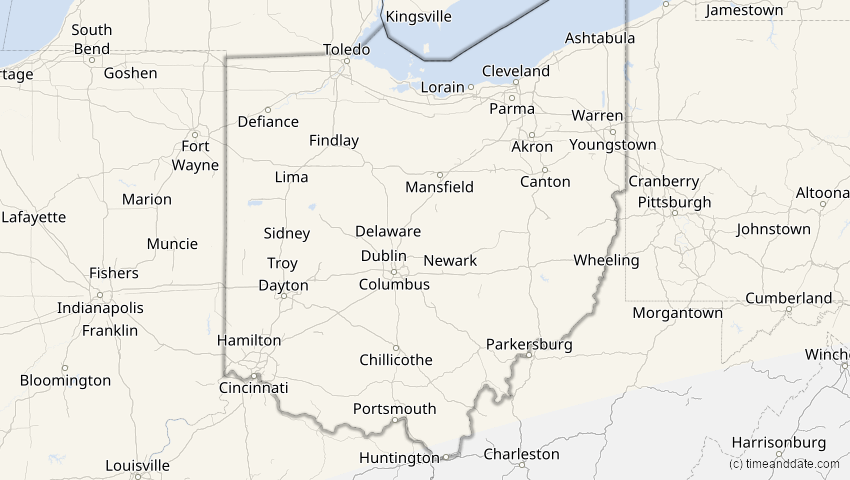 A map of Ohio, USA, showing the path of the 21. Jun 2039 Ringförmige Sonnenfinsternis