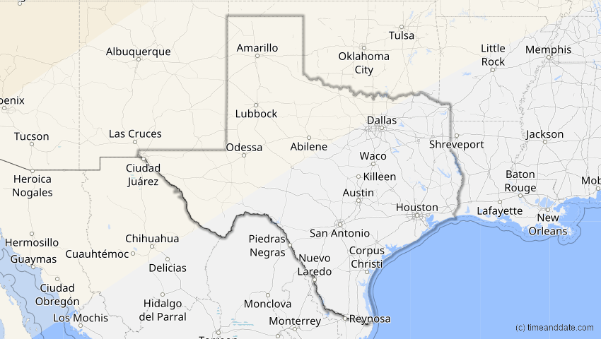 A map of Texas, USA, showing the path of the 21. Jun 2039 Ringförmige Sonnenfinsternis