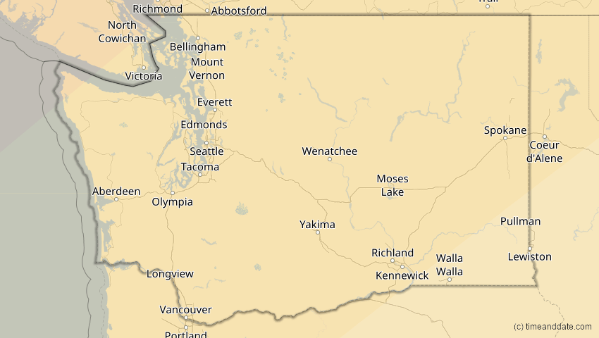A map of Washington, USA, showing the path of the 21. Jun 2039 Ringförmige Sonnenfinsternis