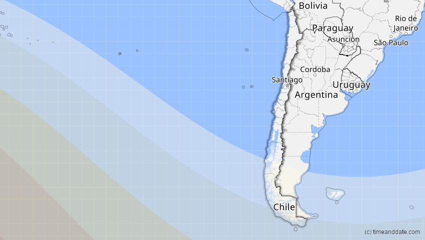A map of Chile, showing the path of the 15. Dez 2039 Totale Sonnenfinsternis