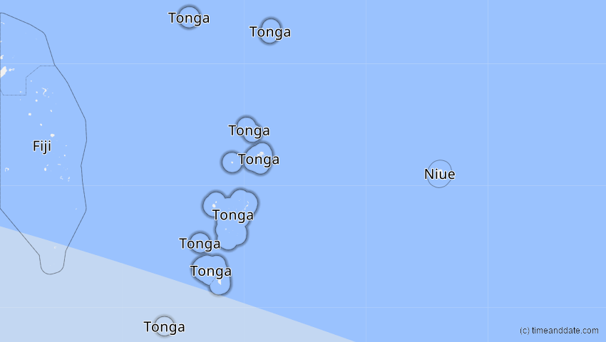 A map of Tonga, showing the path of the 11. Mai 2040 Partielle Sonnenfinsternis