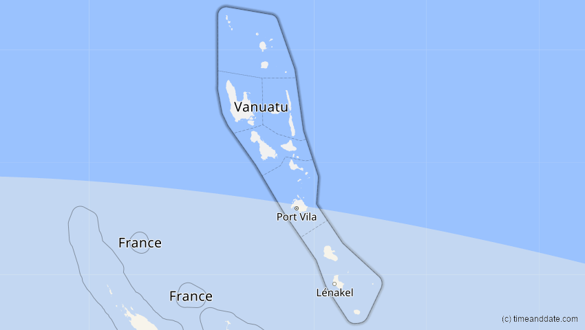 A map of Vanuatu, showing the path of the 11. Mai 2040 Partielle Sonnenfinsternis