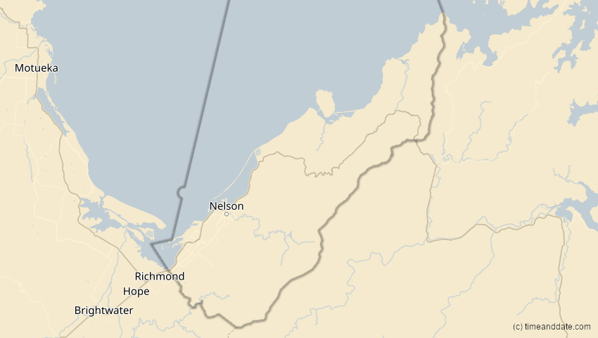 A map of Nelson, Neuseeland, showing the path of the 11. Mai 2040 Partielle Sonnenfinsternis