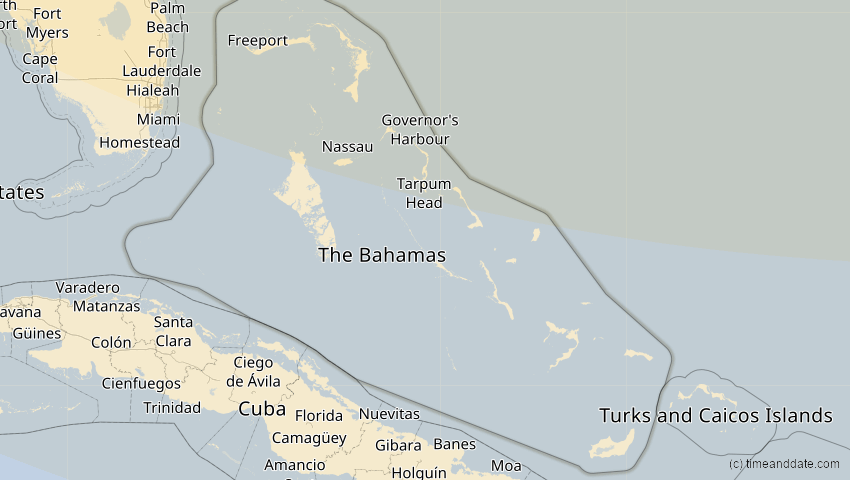 A map of Bahamas, showing the path of the 4. Nov 2040 Partielle Sonnenfinsternis