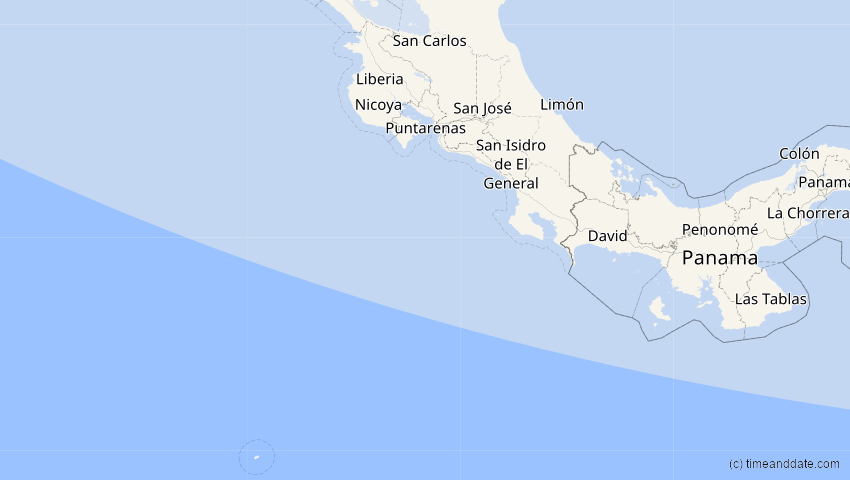 A map of Costa Rica, showing the path of the 4. Nov 2040 Partielle Sonnenfinsternis