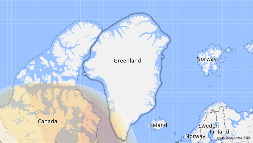 A map of Grönland, showing the path of the 4. Nov 2040 Partielle Sonnenfinsternis