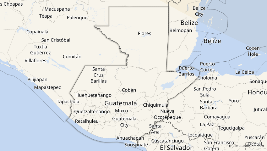 A map of Guatemala, showing the path of the 4. Nov 2040 Partielle Sonnenfinsternis