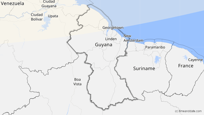 A map of Guyana, showing the path of the 4. Nov 2040 Partielle Sonnenfinsternis