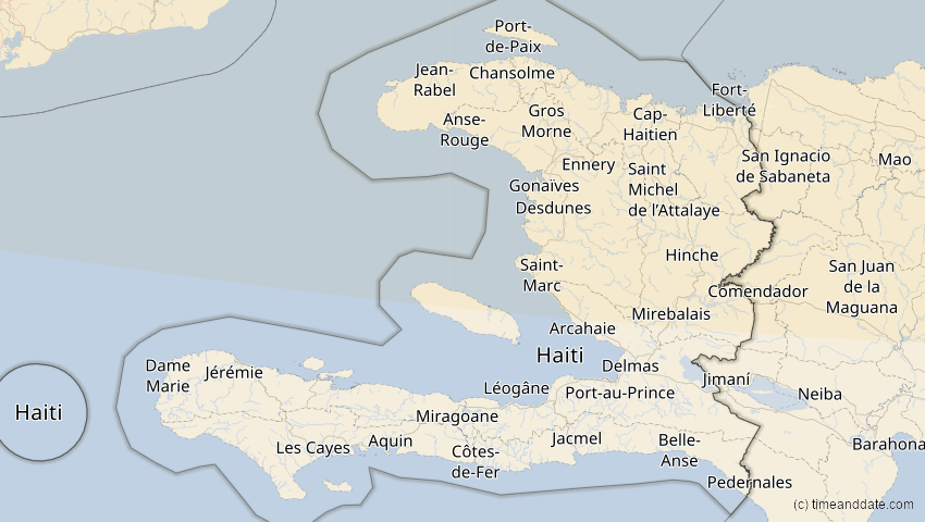 A map of Haiti, showing the path of the 4. Nov 2040 Partielle Sonnenfinsternis