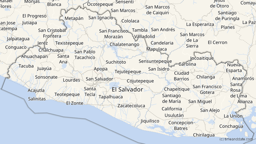 A map of El Salvador, showing the path of the 4. Nov 2040 Partielle Sonnenfinsternis