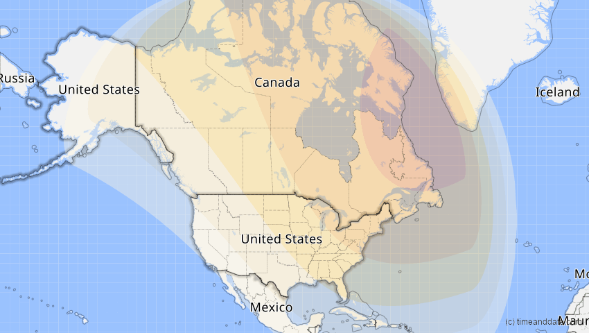 A map of USA, showing the path of the 4. Nov 2040 Partielle Sonnenfinsternis