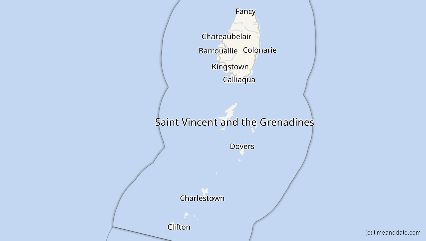 A map of St. Vincent und die Grenadinen, showing the path of the 4. Nov 2040 Partielle Sonnenfinsternis