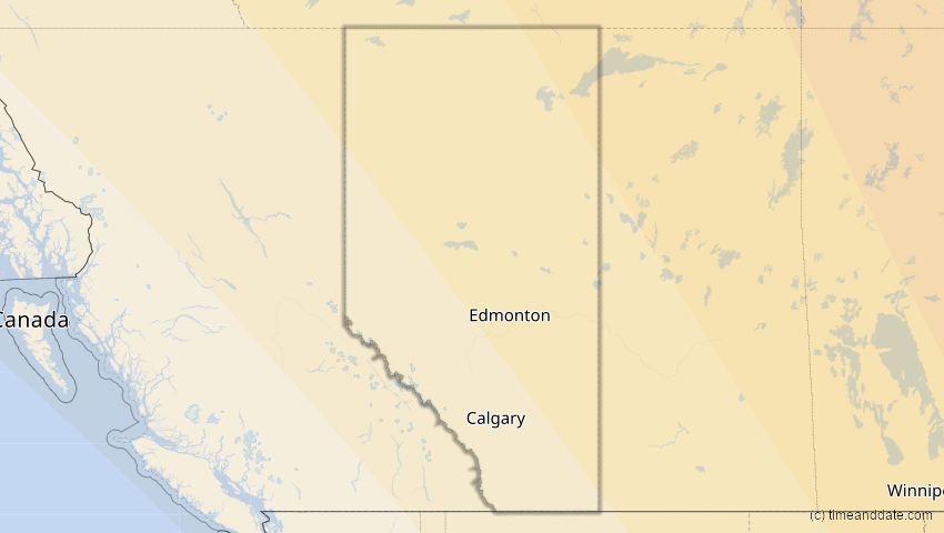 A map of Alberta, Kanada, showing the path of the 4. Nov 2040 Partielle Sonnenfinsternis