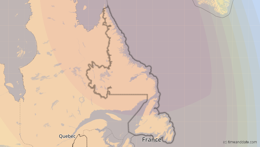 A map of Neufundland und Labrador, Kanada, showing the path of the 4. Nov 2040 Partielle Sonnenfinsternis