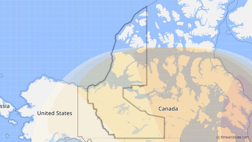 A map of Nordwest-Territorien, Kanada, showing the path of the 4. Nov 2040 Partielle Sonnenfinsternis