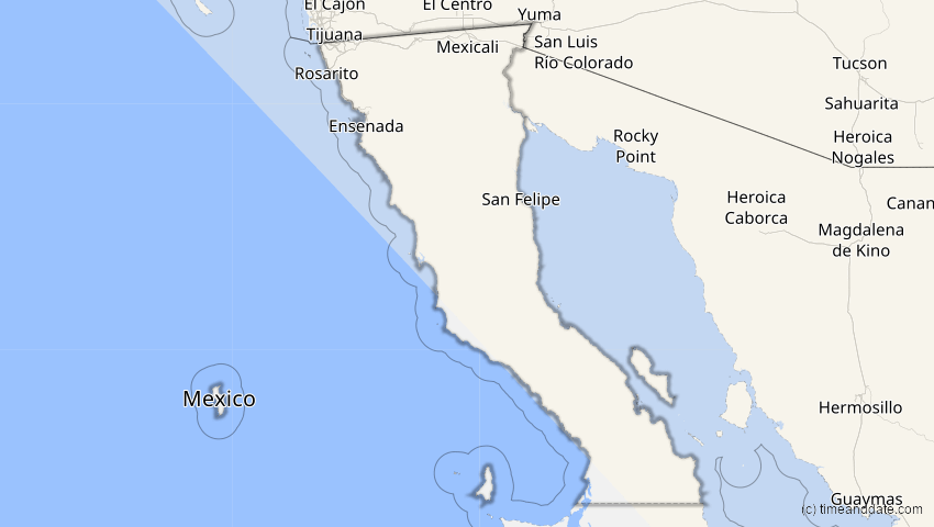 A map of Baja California, Mexiko, showing the path of the 4. Nov 2040 Partielle Sonnenfinsternis