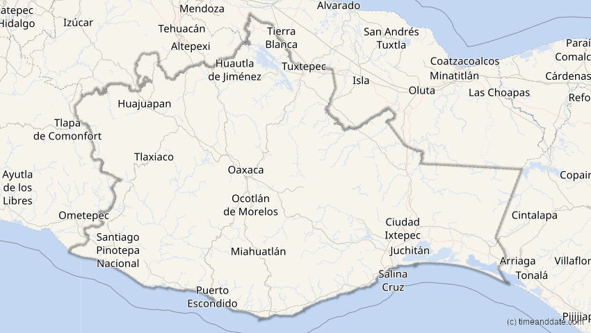 A map of Oaxaca, Mexiko, showing the path of the 4. Nov 2040 Partielle Sonnenfinsternis