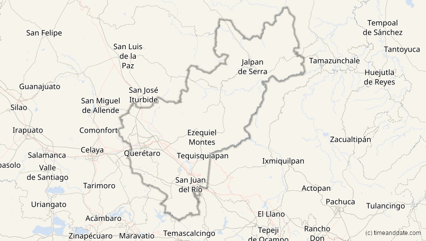 A map of Querétaro, Mexiko, showing the path of the 4. Nov 2040 Partielle Sonnenfinsternis