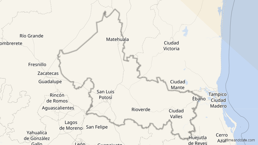 A map of San Luis Potosí, Mexiko, showing the path of the 4. Nov 2040 Partielle Sonnenfinsternis