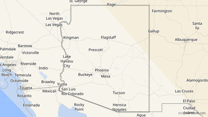A map of Arizona, USA, showing the path of the 4. Nov 2040 Partielle Sonnenfinsternis