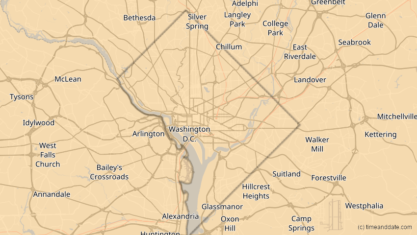 A map of District of Columbia, USA, showing the path of the 4. Nov 2040 Partielle Sonnenfinsternis