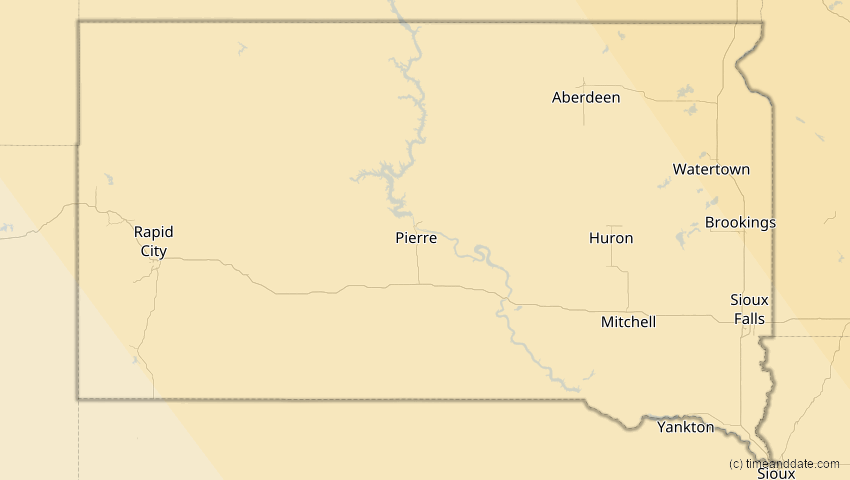A map of South Dakota, USA, showing the path of the 4. Nov 2040 Partielle Sonnenfinsternis