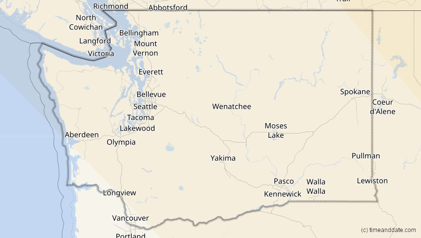 A map of Washington, USA, showing the path of the 4. Nov 2040 Partielle Sonnenfinsternis