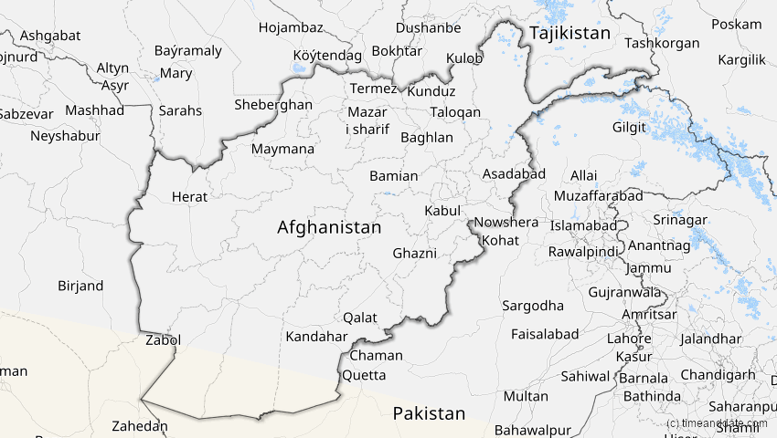 A map of Afghanistan, showing the path of the 30. Apr 2041 Totale Sonnenfinsternis