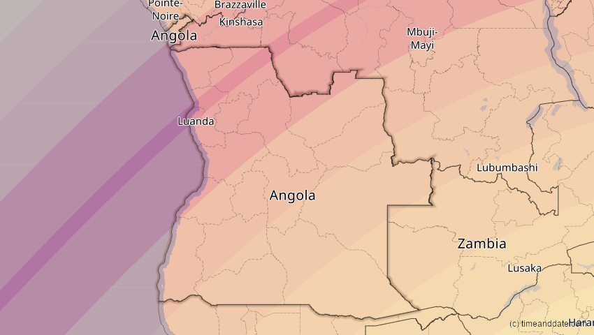 A map of Angola, showing the path of the 30. Apr 2041 Totale Sonnenfinsternis