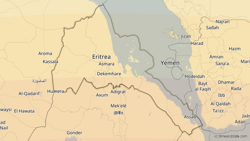 A map of Eritrea, showing the path of the 30. Apr 2041 Totale Sonnenfinsternis