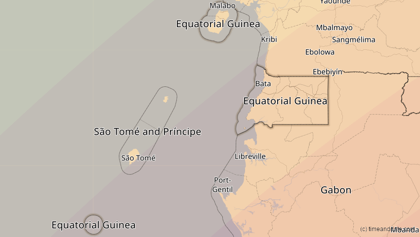 A map of Äquatorialguinea, showing the path of the 30. Apr 2041 Totale Sonnenfinsternis