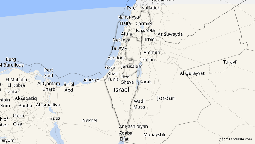 A map of Israel, showing the path of the 30. Apr 2041 Totale Sonnenfinsternis