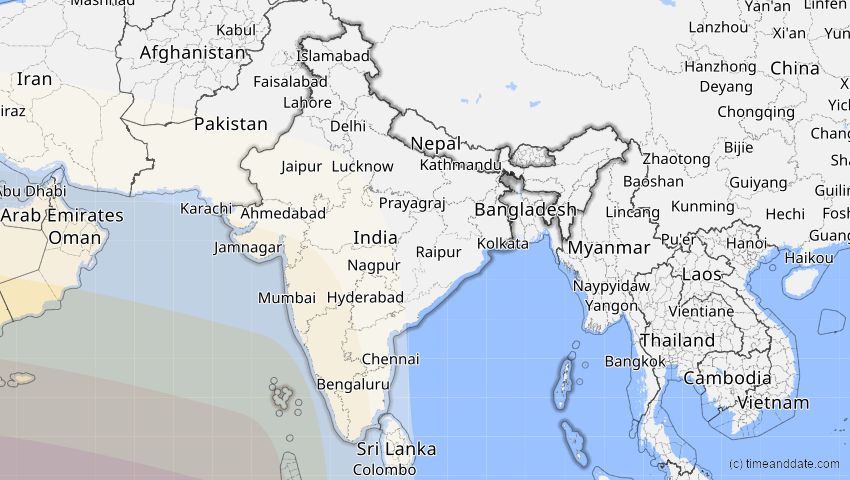 A map of Indien, showing the path of the 30. Apr 2041 Totale Sonnenfinsternis