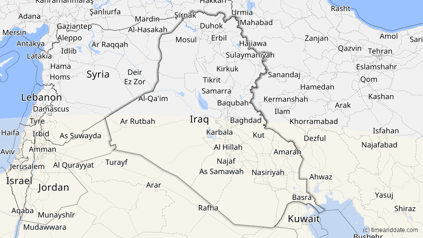 A map of Irak, showing the path of the 30. Apr 2041 Totale Sonnenfinsternis