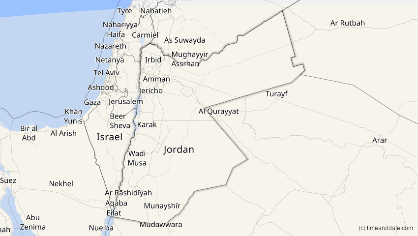 A map of Jordanien, showing the path of the 30. Apr 2041 Totale Sonnenfinsternis