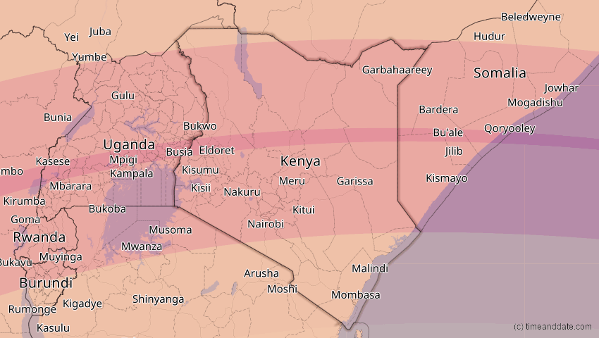 A map of Kenia, showing the path of the 30. Apr 2041 Totale Sonnenfinsternis